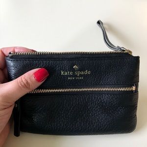 Kate Spade Black and Gold Pebbled Leather Wristlet